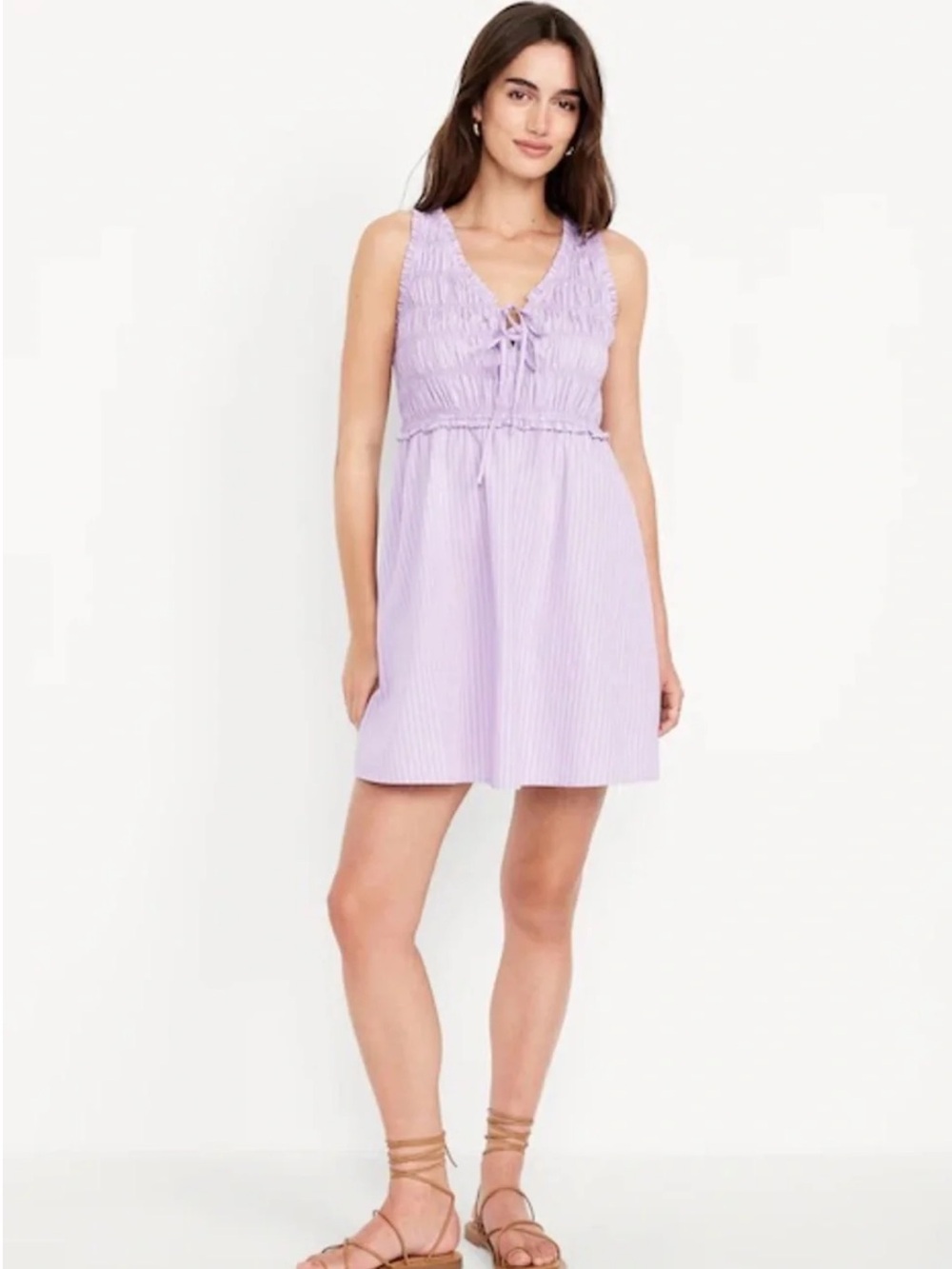 Old Navy Lavender Shirred Tie-Front Mini Dress Cotton Cottagecore